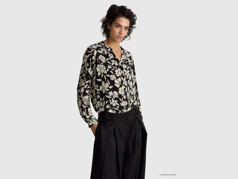 Blusa coreana con stampa floreale