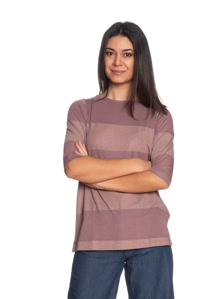 T Shirt Ragno Striped Crew Pq Da Donna Rosa Mauve