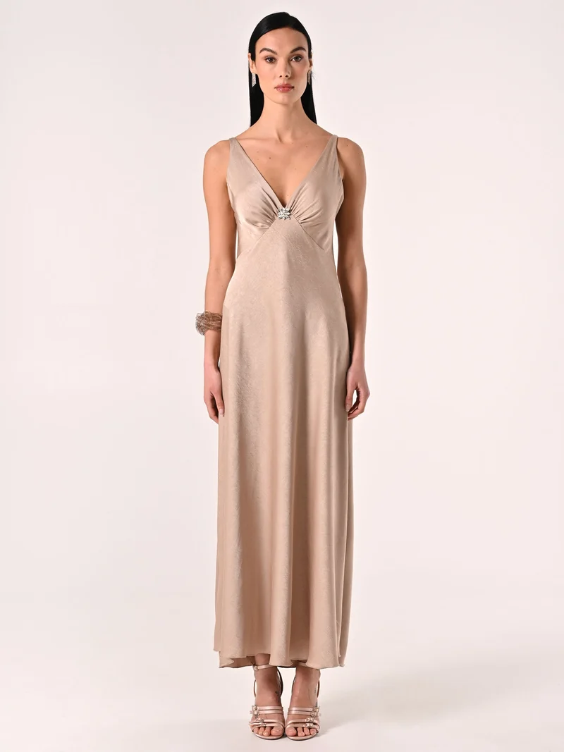 Abito Lungo in Envers Satin Beige Scuro