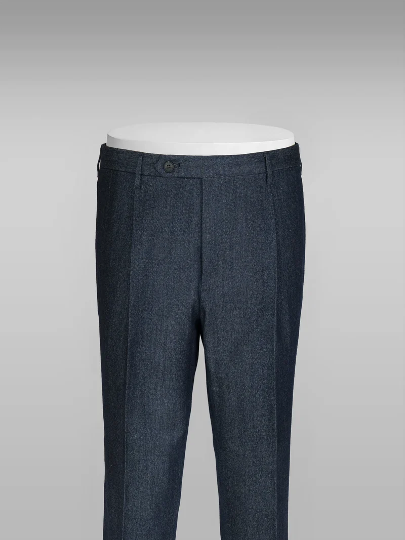 Dark blue denim cotton wool trousers