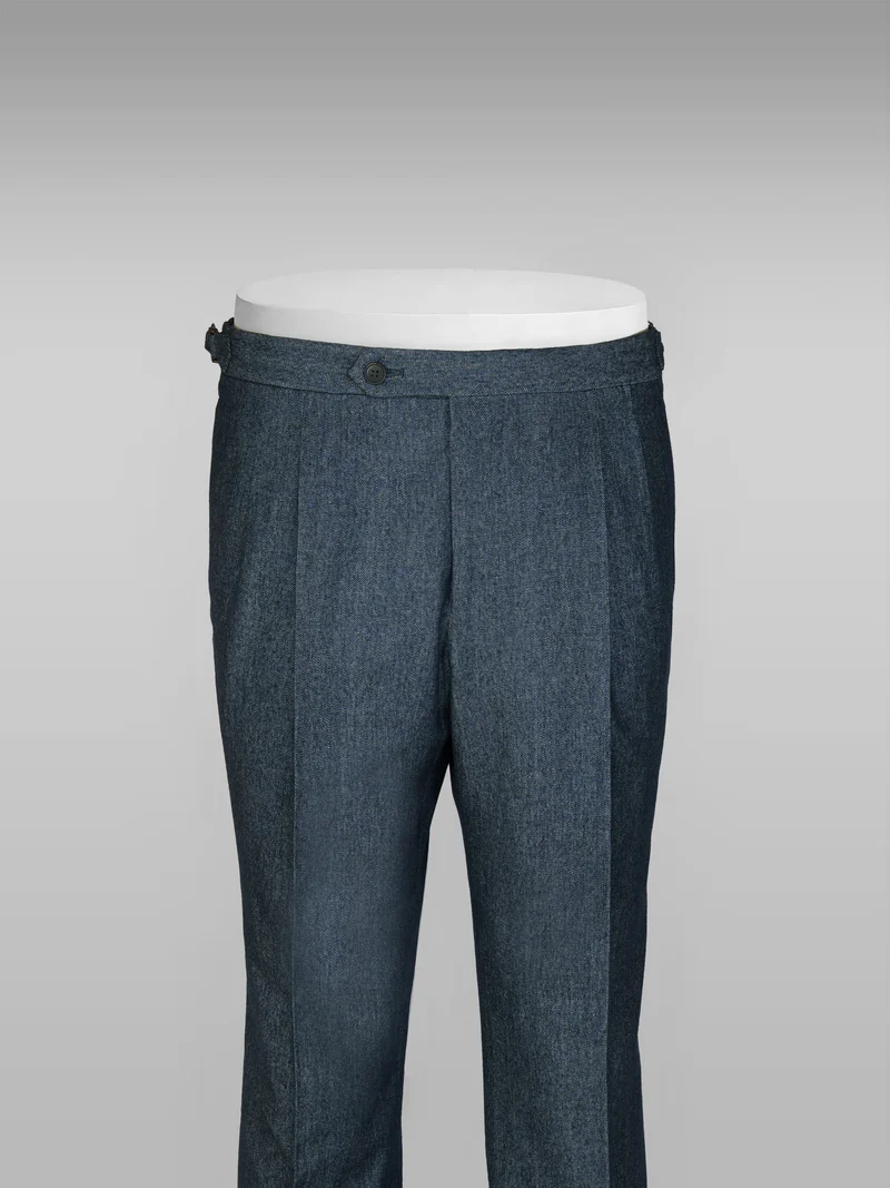 Blue denim cotton wool trousers