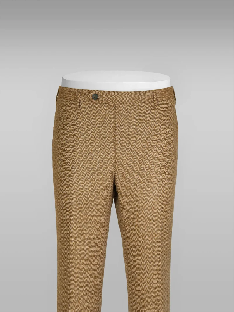Honey herringbone wool cashmere trousers