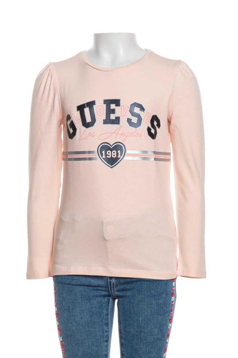 T Shirt Guess College Lg Da Bambina Rosa Pesca