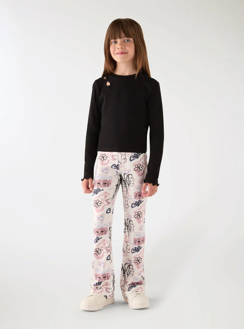 Leggings lunghi a zampa con stampa