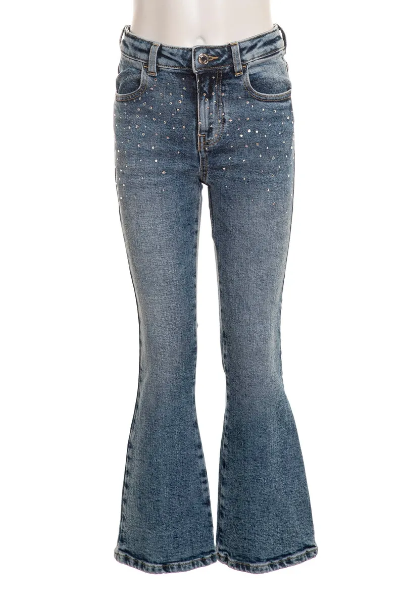 Jeans Guess Flare Crystal Da Bambina Denim Blu Medio