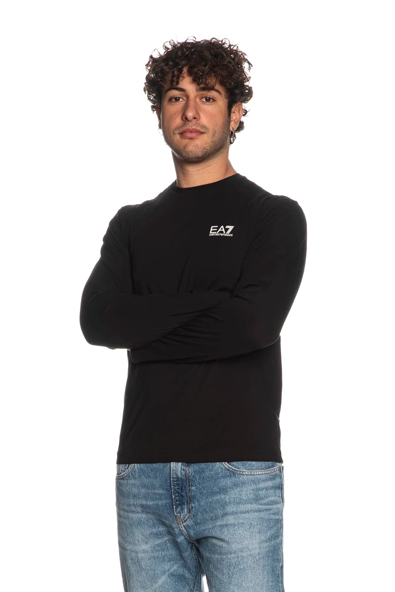 T Shirt Ea7 Basic Ea7 Silver Ls Tee Da Uomo Nera