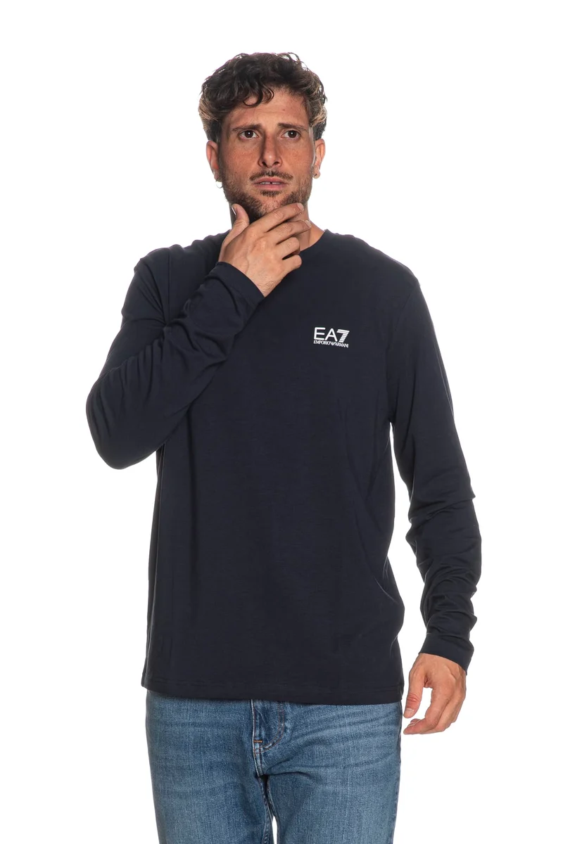 T Shirt Ea7 Basic Ea7 Silver Ls Tee Da Uomo Blu Marina