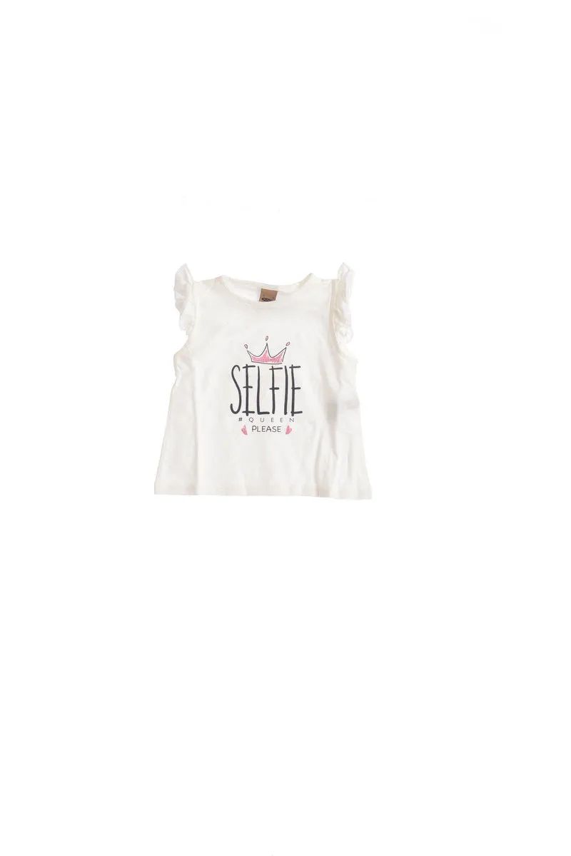 T Shirt Manica Corta Bambina Please Panna