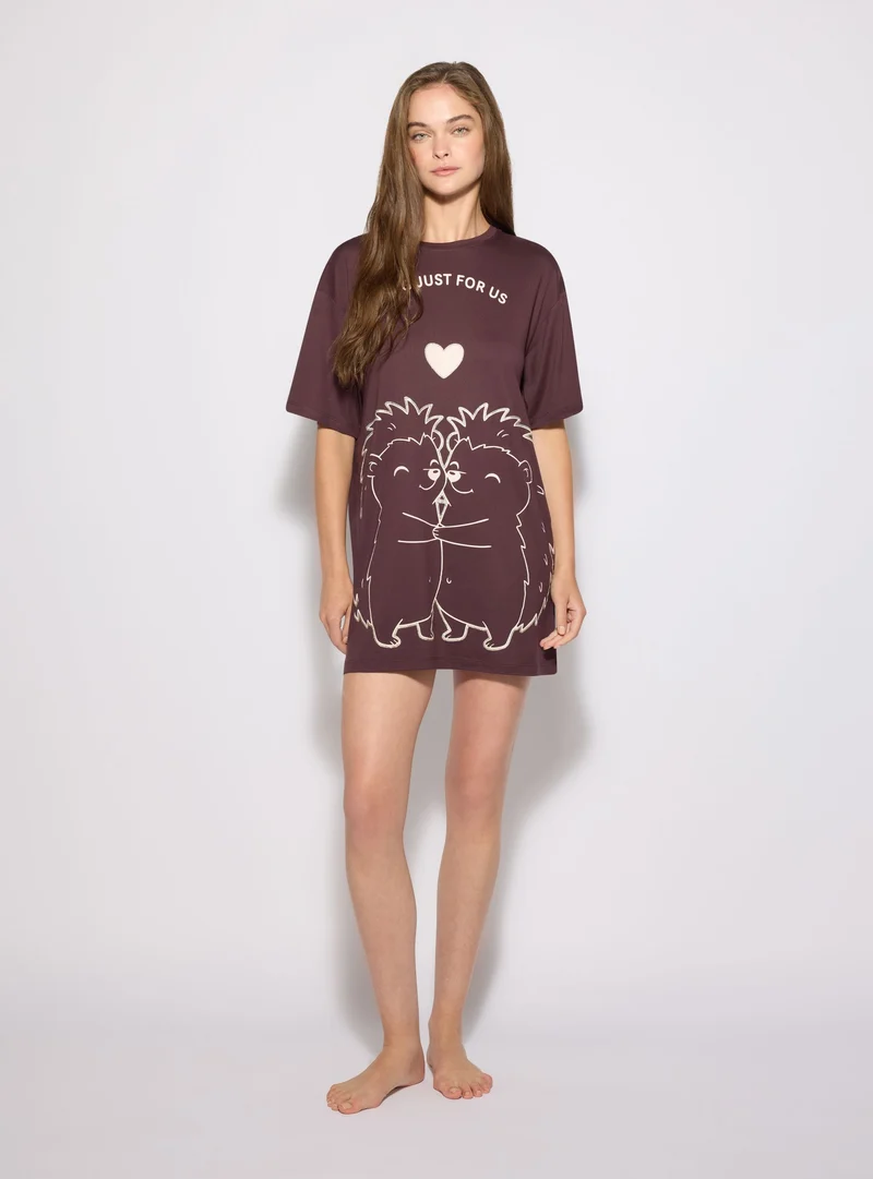 T-shirt pigiama con maxi stampa animaletti