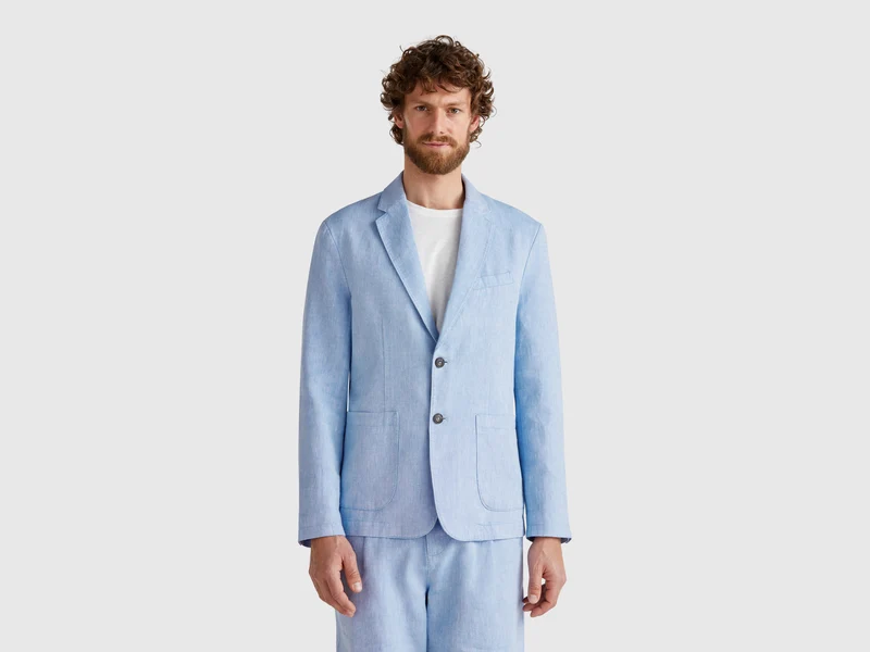 Blazer rigato in misto lino
