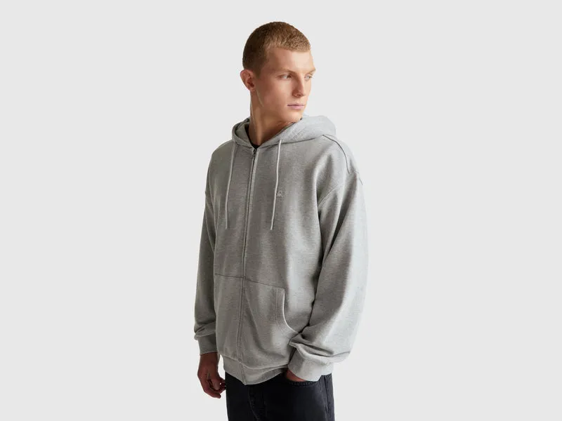 Felpa in cotone con zip e cappuccio