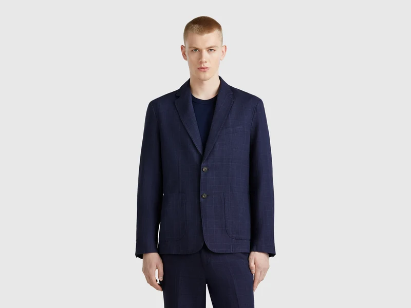 Blazer rigato in misto lino