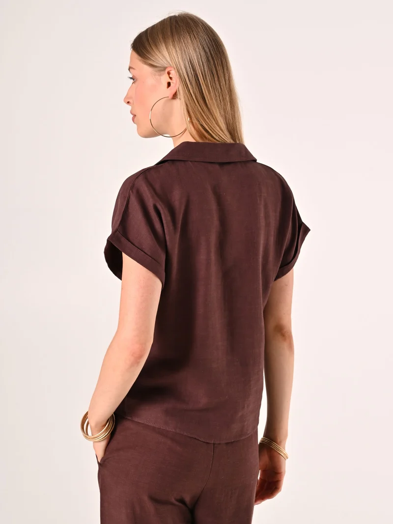 Camicia Boxy Marrone Cioccolato in Lino Cotone