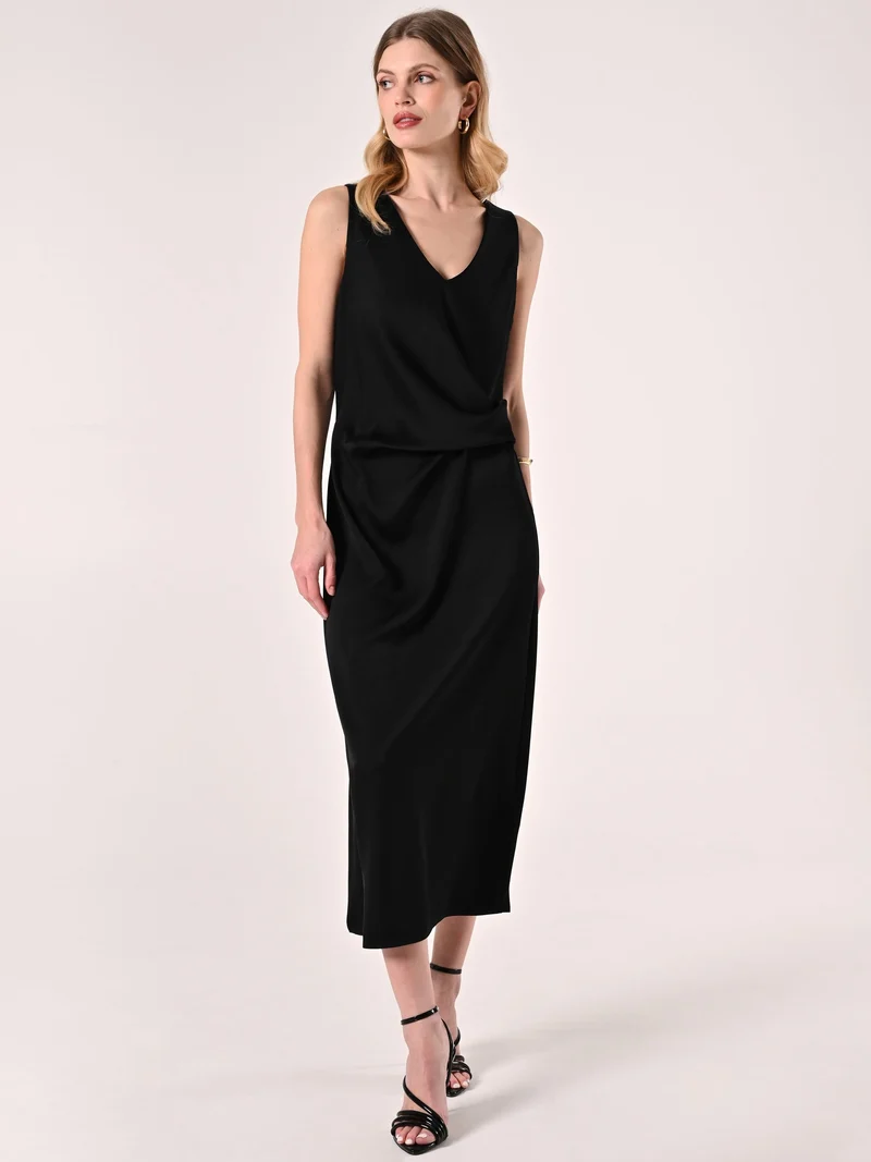 Abito Midi Sottoveste in Raso Nero