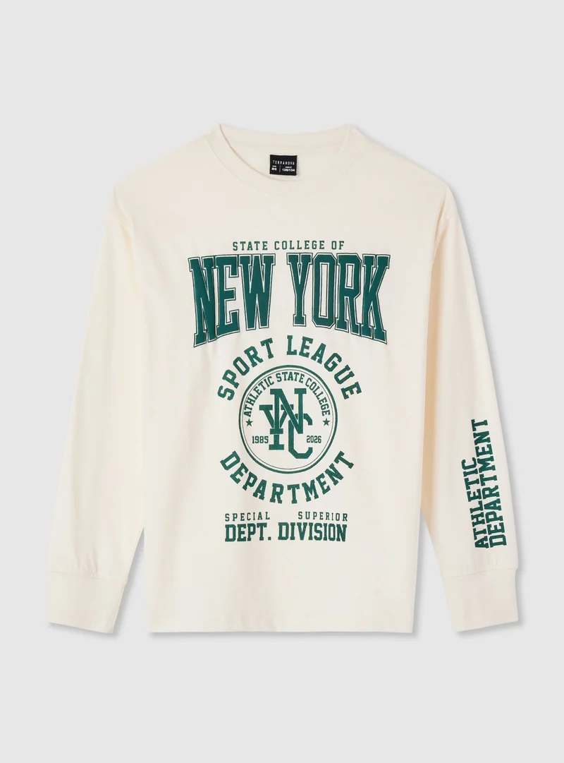 T-shirt manica lunga con stampa college