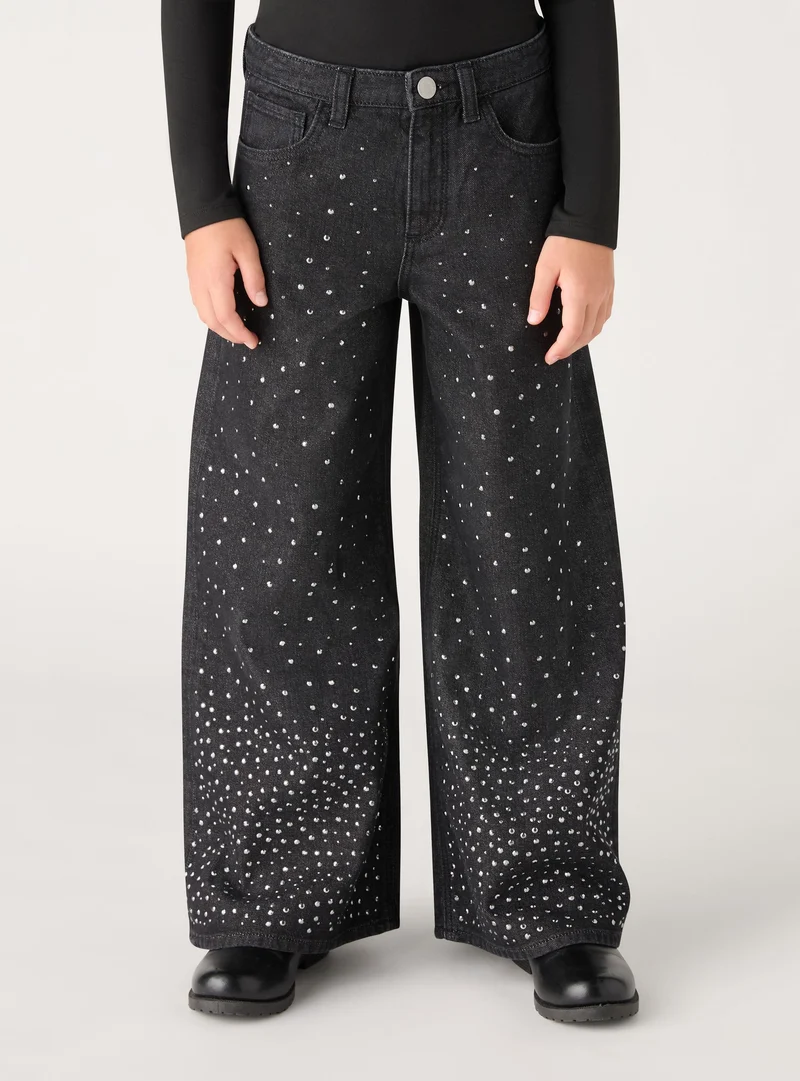 Jeans super wide leg con applicazioni