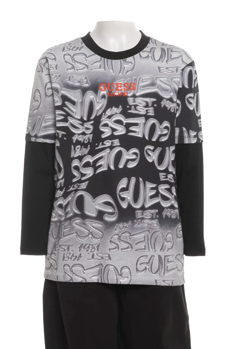 T Shirt Guess Ovr Graffiti Da Bambino Grigia Nera