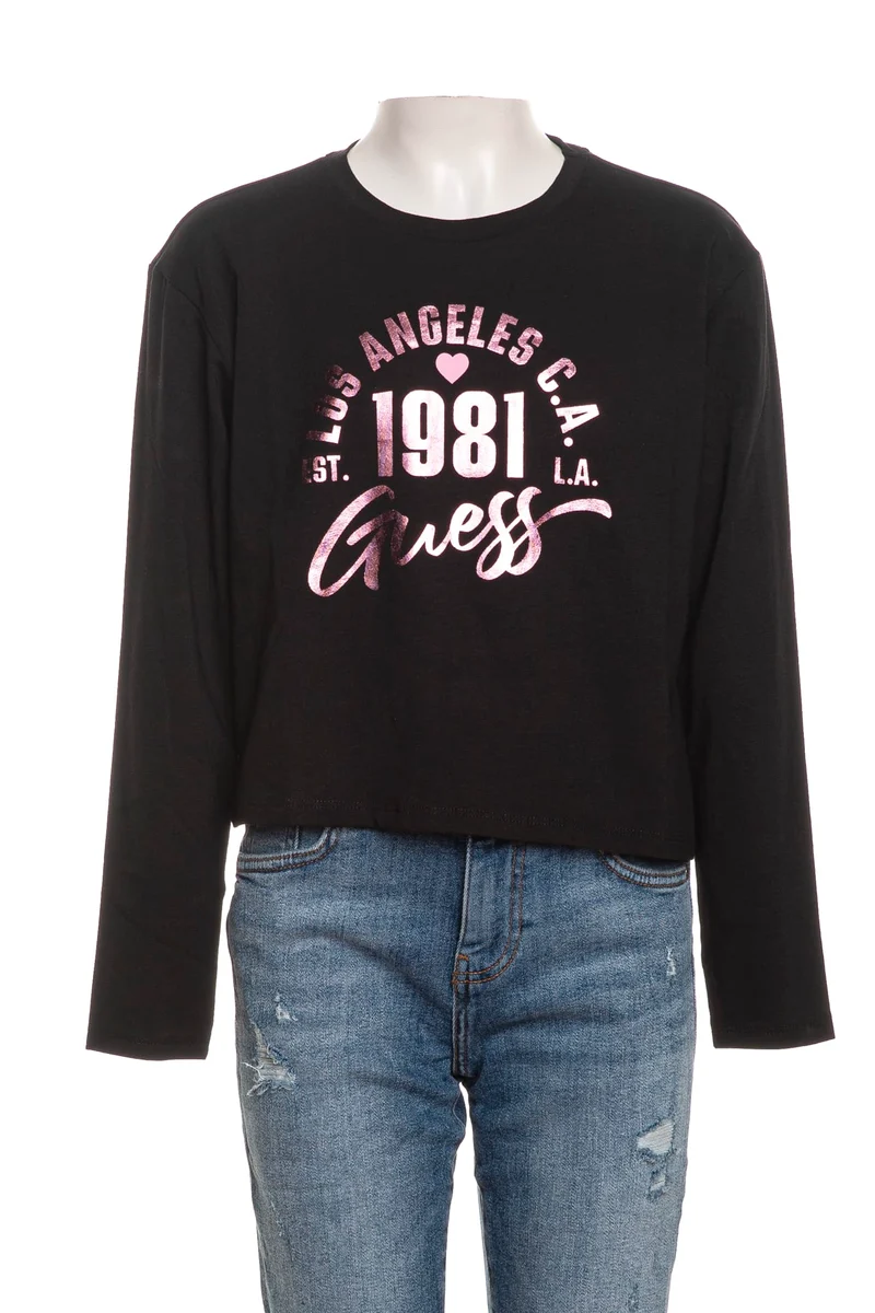 T Shirt Guess Mid Lame Print Da Bambina Nera