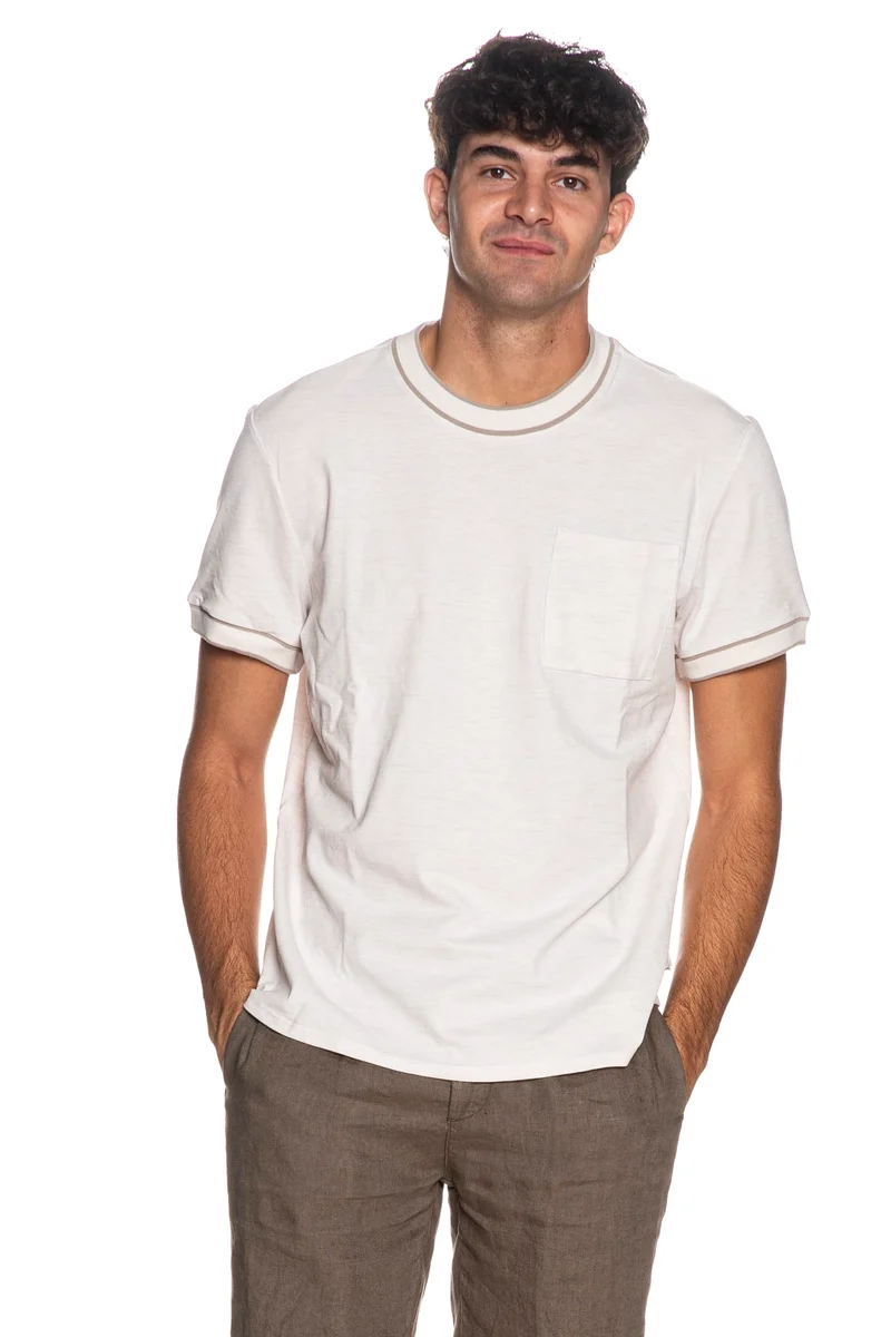 T Shirt Guess Slub Rib Pkt Da Uomo Light Ecrù