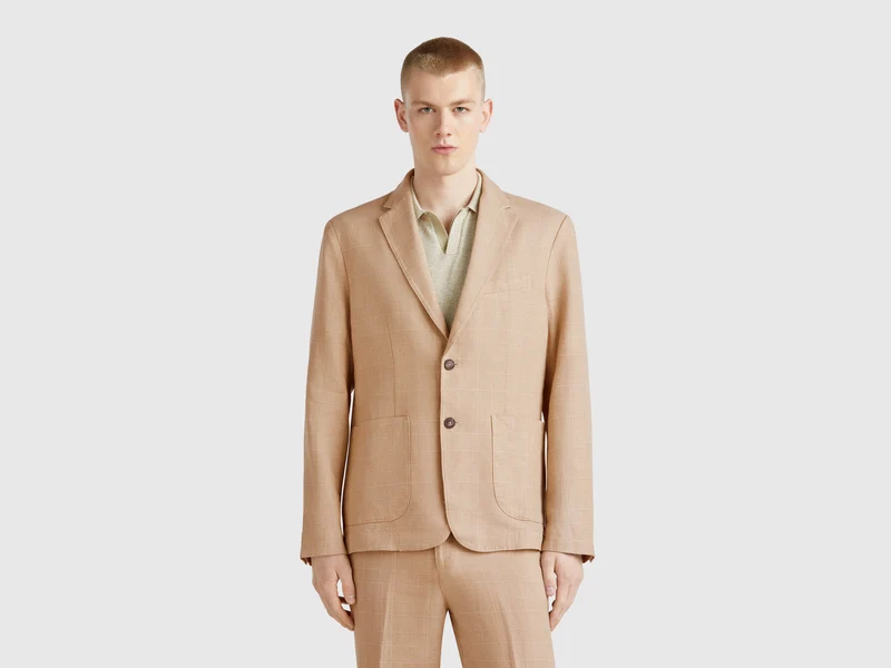 Blazer rigato in misto lino