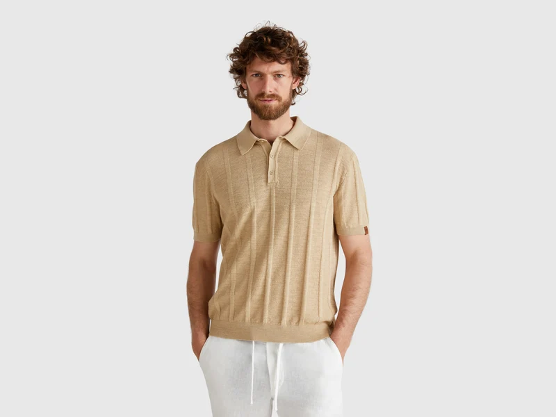 Polo in maglia di misto lino