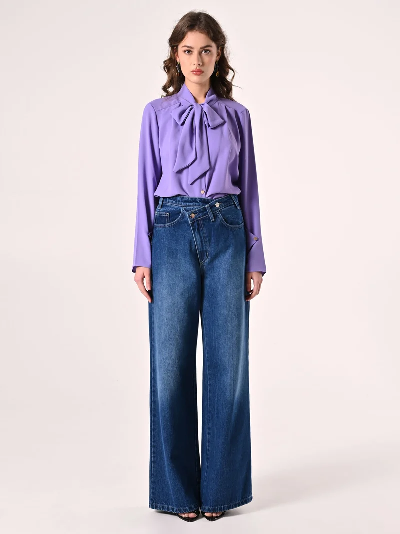 Blusa con Fiocco e Pinces Lilla