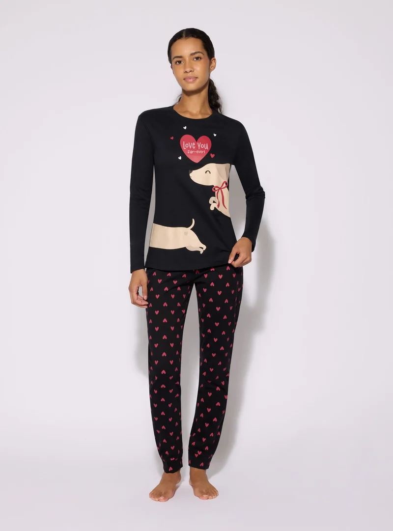 Set pigiama con maglia a maniche lunghe e pantaloni stampati