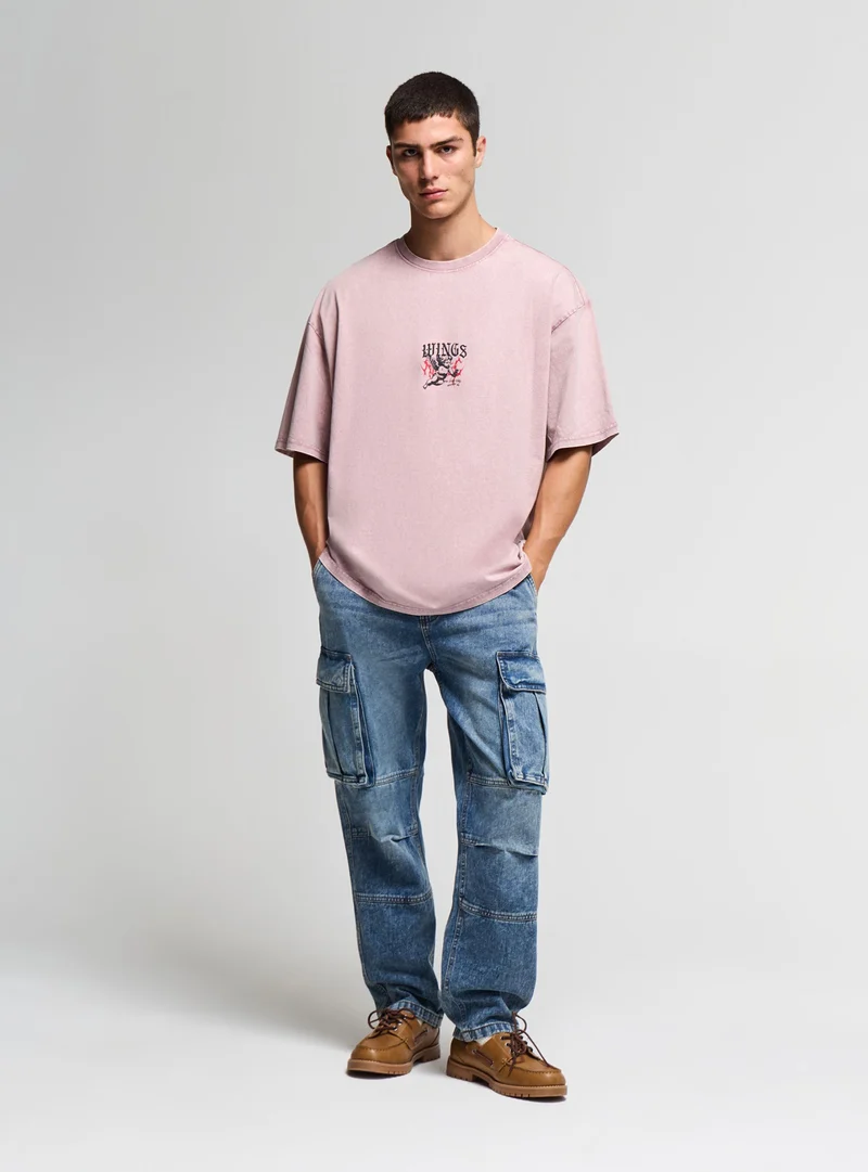 T-shirt Over con stampa angelo