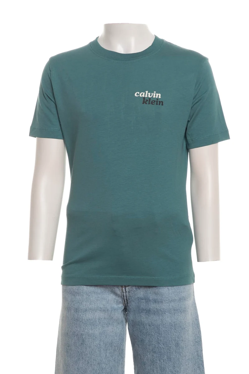 T Shirt Calvin Klein Front Back Print Tee Da Bambino Verde Teal