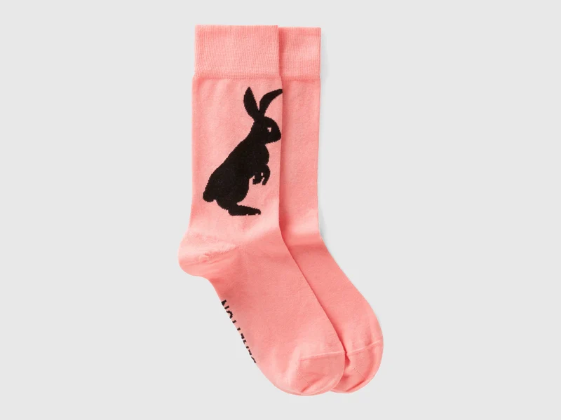 Calzini lunghi rosa con disegno coniglio