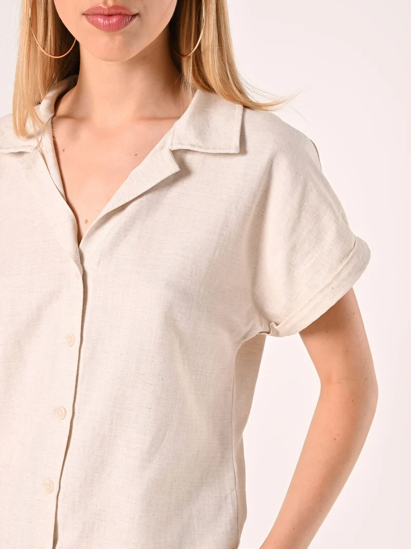 Camicia Boxy Beige in Lino Cotone