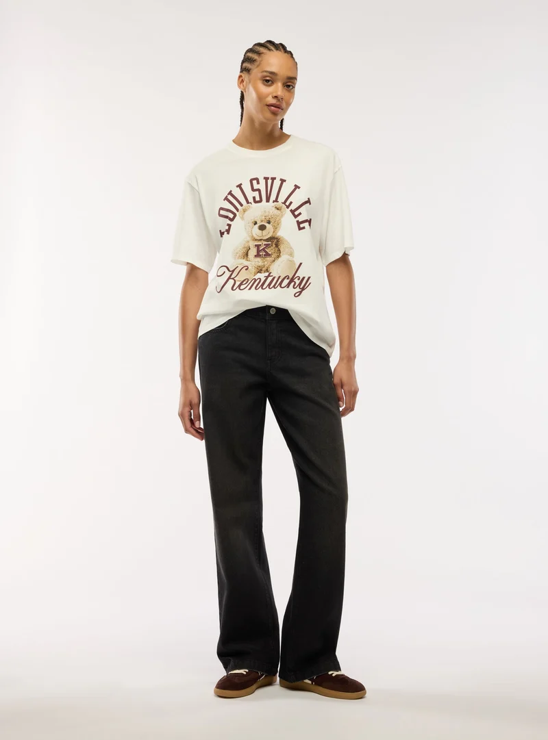 T-shirt ampia con stampa orsetto college