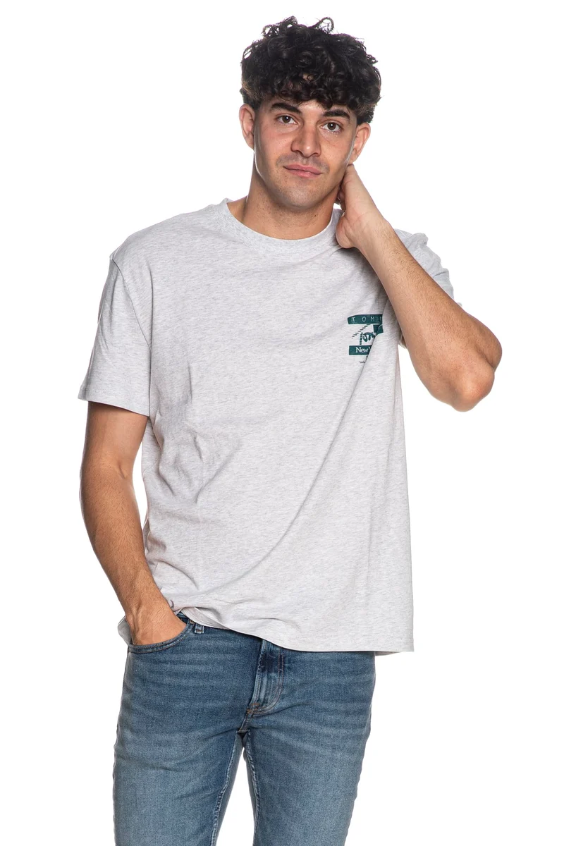 T Shirt Tommy Hilfiger Tjm Reg Sign Flg Ss Tee Da Uomo Grigio Melange