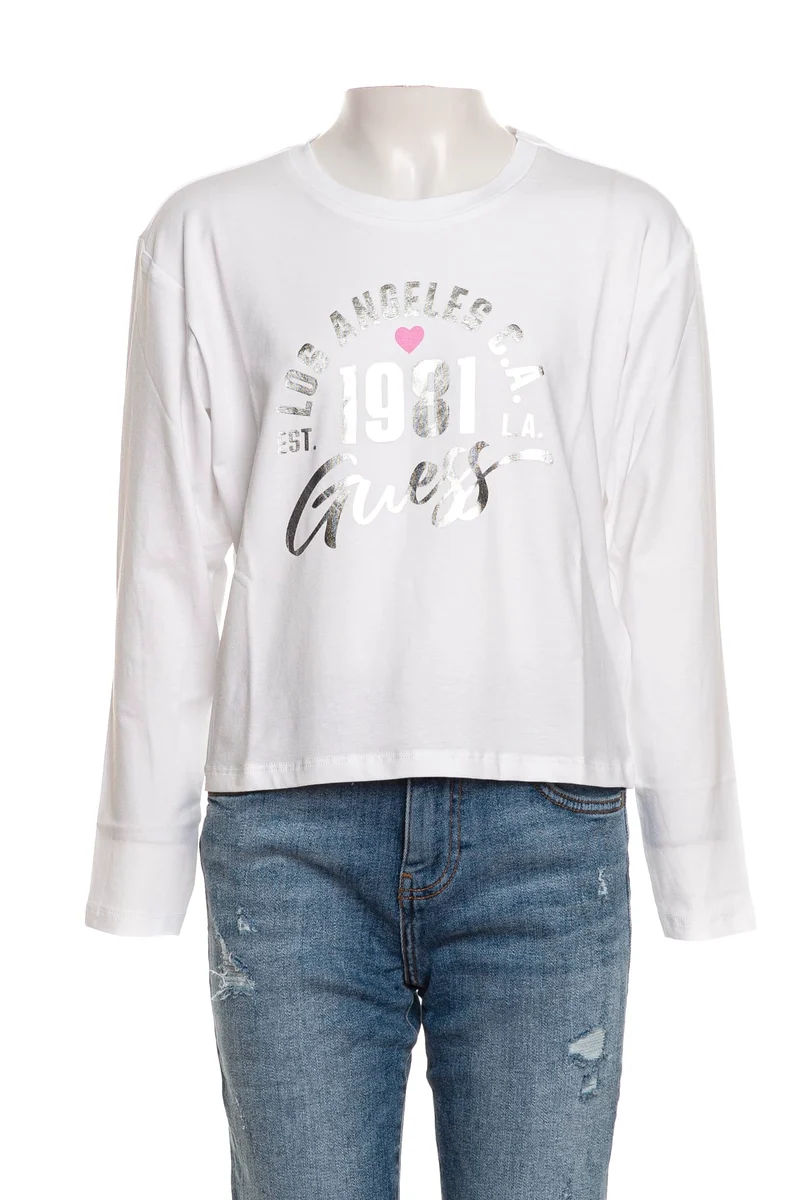 T Shirt Guess Mid Lame Print Da Bambina Bianca