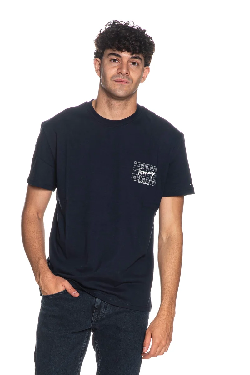 T Shirt Tommy Hilfiger Tjm Reg Sign Flg Ss Tee Da Uomo Blu Marina
