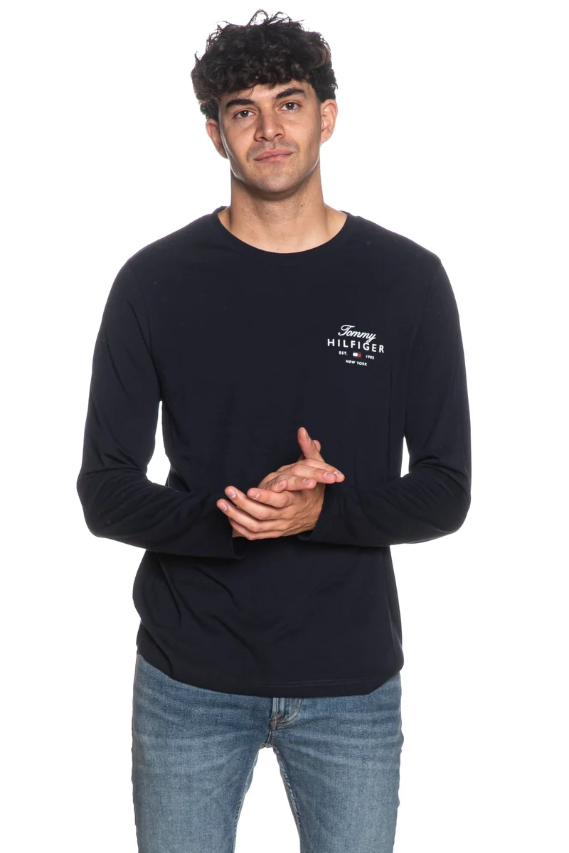 T Shirt Tommy Hilfiger Script Stack Ls Reg Tee Da Uomo Blu Notte
