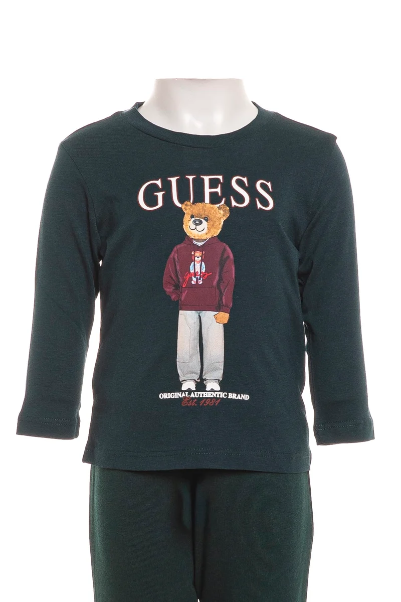 T Shirt Guess Teddy Crew Da Bambino Verde Bosco