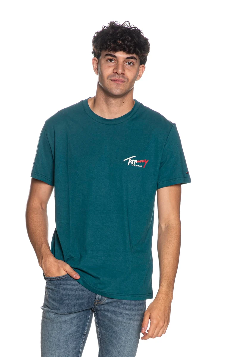 T Shirt Tommy Hilfiger Tjm Sl Sign Chest Ss Tee Da Uomo Verde Teal