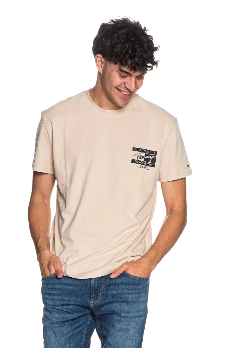 T Shirt Tommy Hilfiger Tjm Reg Sign Flg Ss Tee Da Uomo Light Beige
