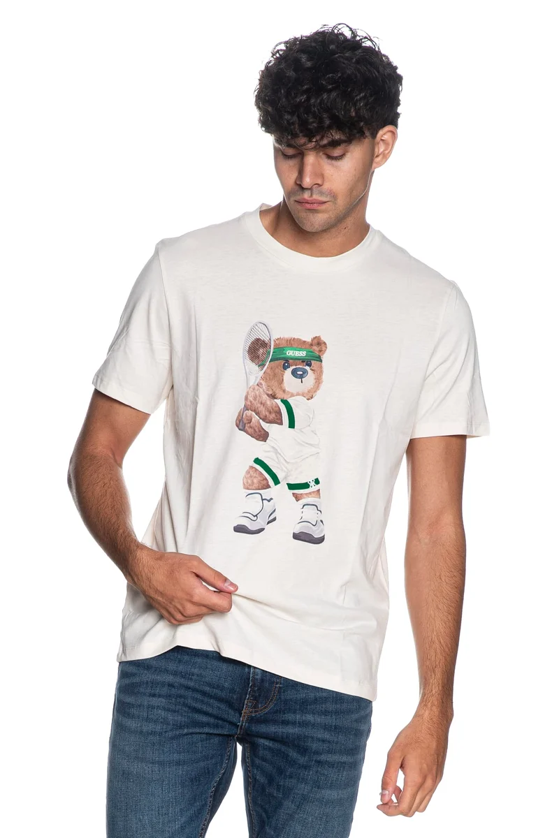 T Shirt Guess Berry Cn Ssl Da Uomo Panna