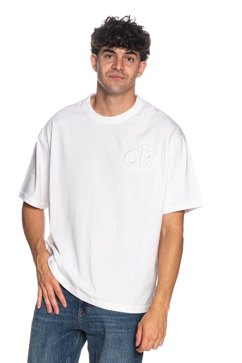 T Shirt Calvin Klein Ss 16s Aug Trvl Da Uomo Bianca