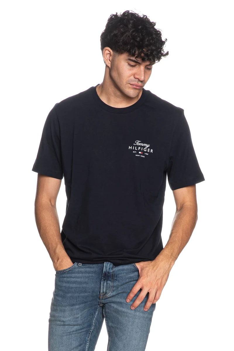 T Shirt Tommy Hilfiger Script Stack Reg Tee Da Uomo Blu Notte