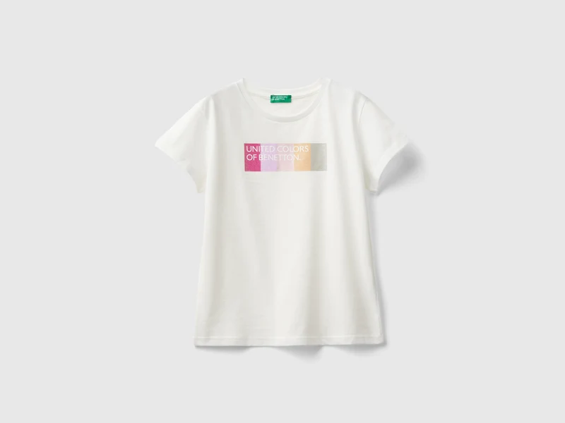 T-shirt con logo glitter in cotone bio