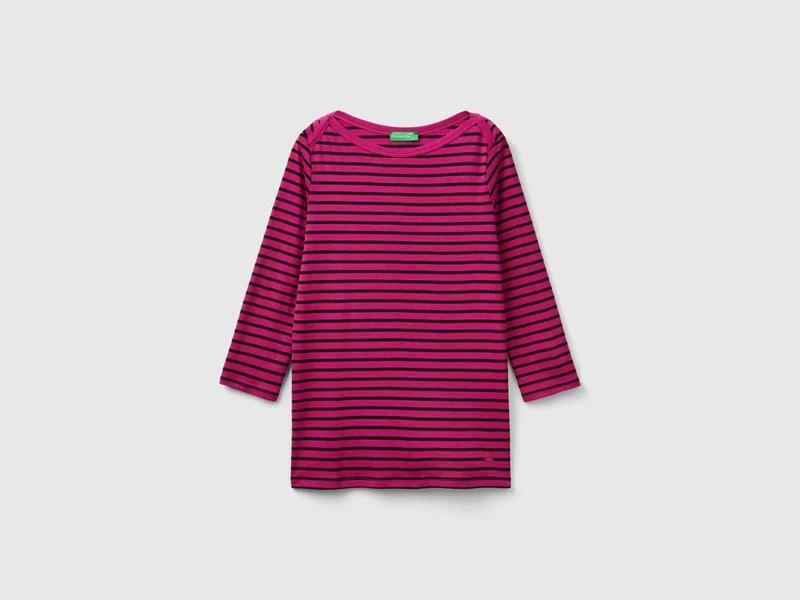 T-shirt manica 3/4 a righe in puro cotone