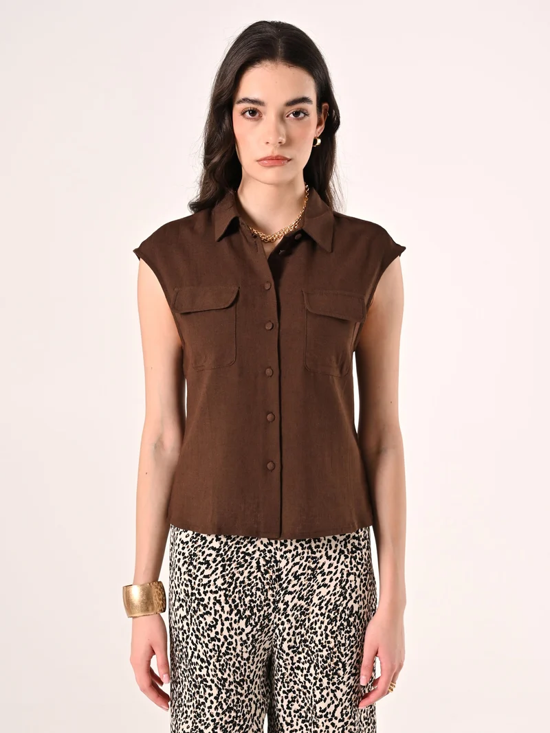 Camicetta in Lino Viscosa Marrone