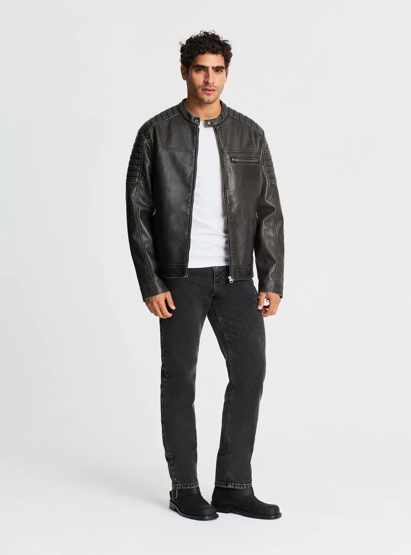 Giacca biker con collo coreano e zip