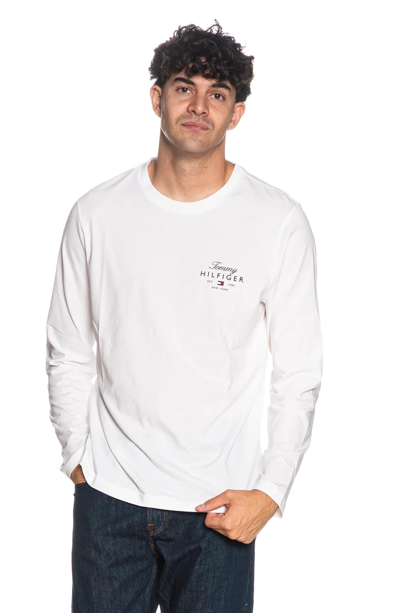 T Shirt Tommy Hilfiger Script Stack Ls Reg Tee Da Uomo Bianca
