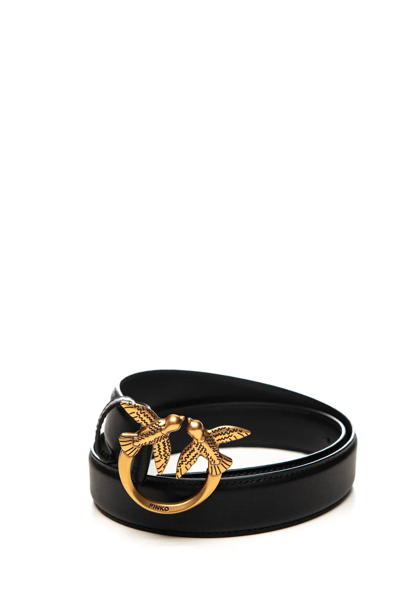 Cintura Pinko Love Berry H4 Belt Da Donna Nera Oro In Pelle