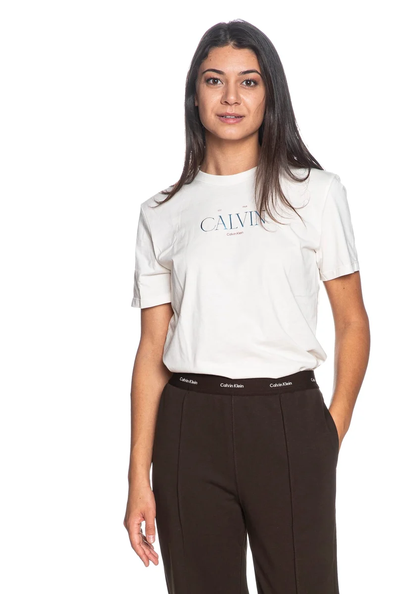 T Shirt Calvin Klein Classic Resort Foil Lg Da Donna Panna