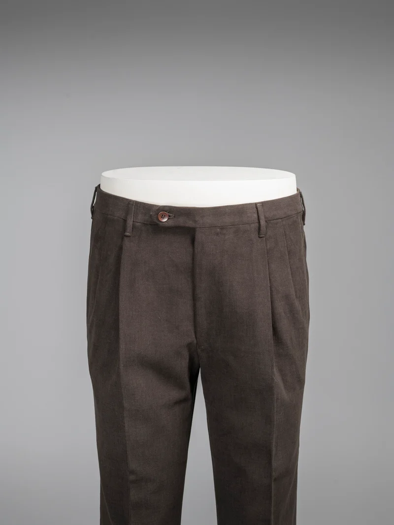 Dark brown pair of regular fit cotton trousers